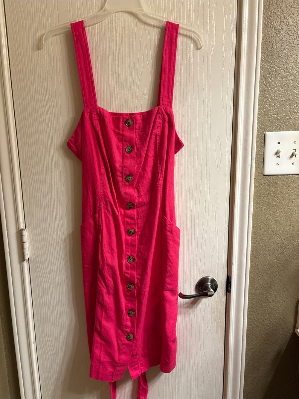 LOFT Hot Pink Button-Front Midi Sundress